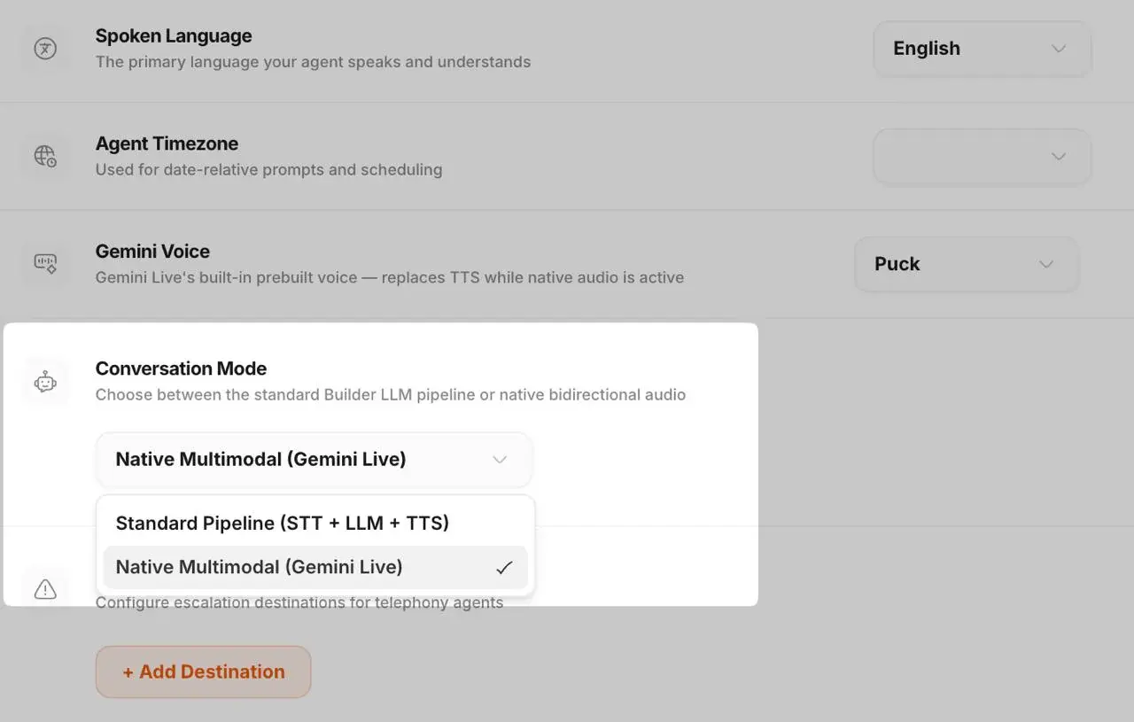 Conversation Mode set to Native Multimodal (Gemini Live)