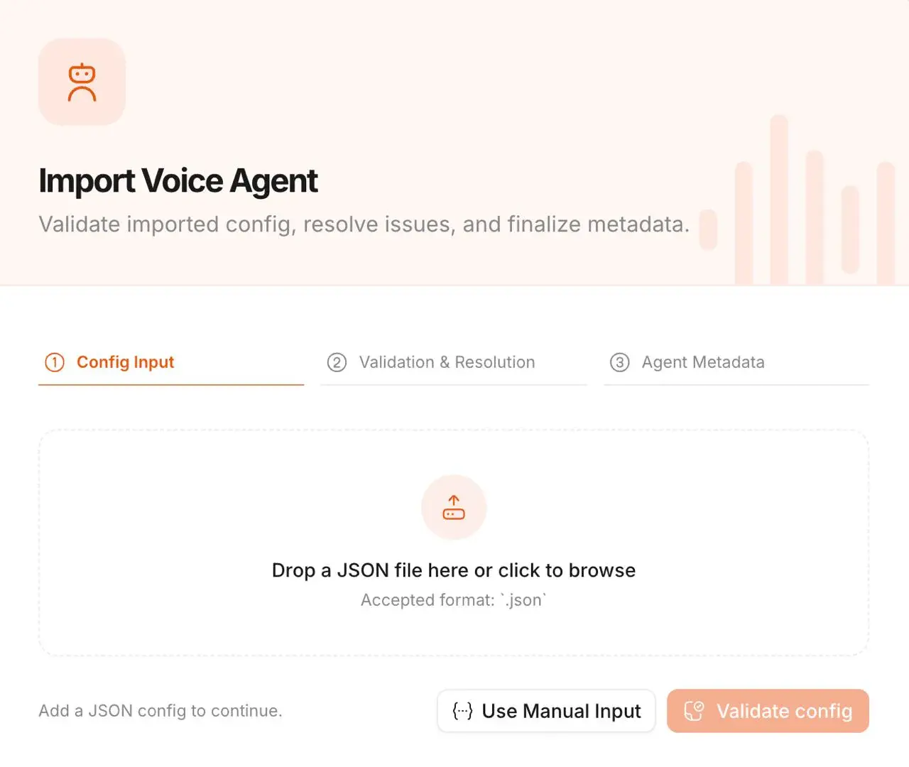 Import Voice Agent flow with validation and resolution steps